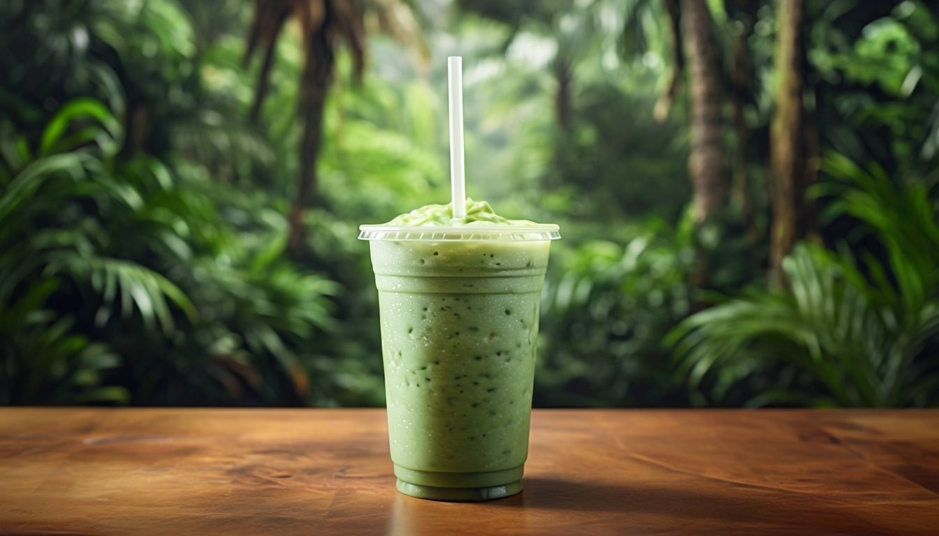 Pale Green Smoothie Served In Clear Cup On Wooden Surface