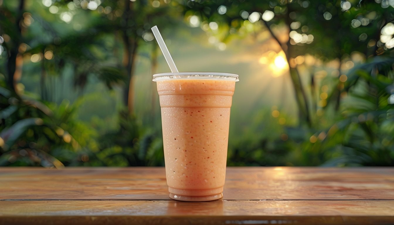 Vibrant Peach Smoothie Against Warm Wooden Background