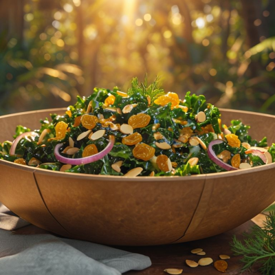 Eco-Friendly Bowl Filled With Vibrant Kale Salad In Jungle