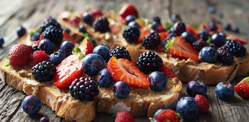 Mixed Berries And Toasted Bread On Rustic Wooden Surface