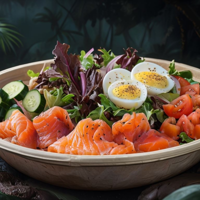 Vibrant Salad Artfully Arranged In Compostable Bowl